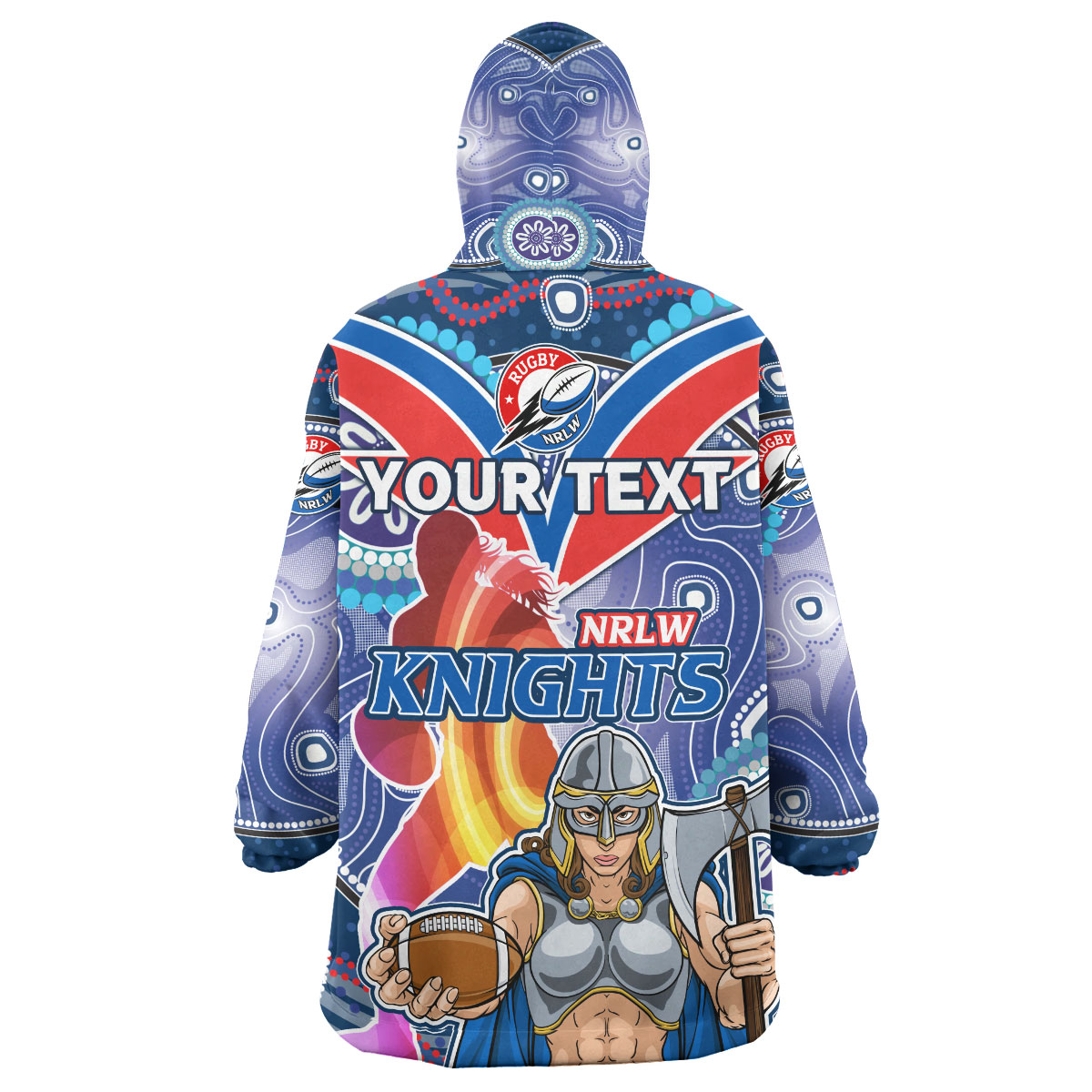 nrlw-knights-rugby-snug-hoodie-custom-rugby-ball-indigenous-aboriginal-knights-women-oodie-blanket