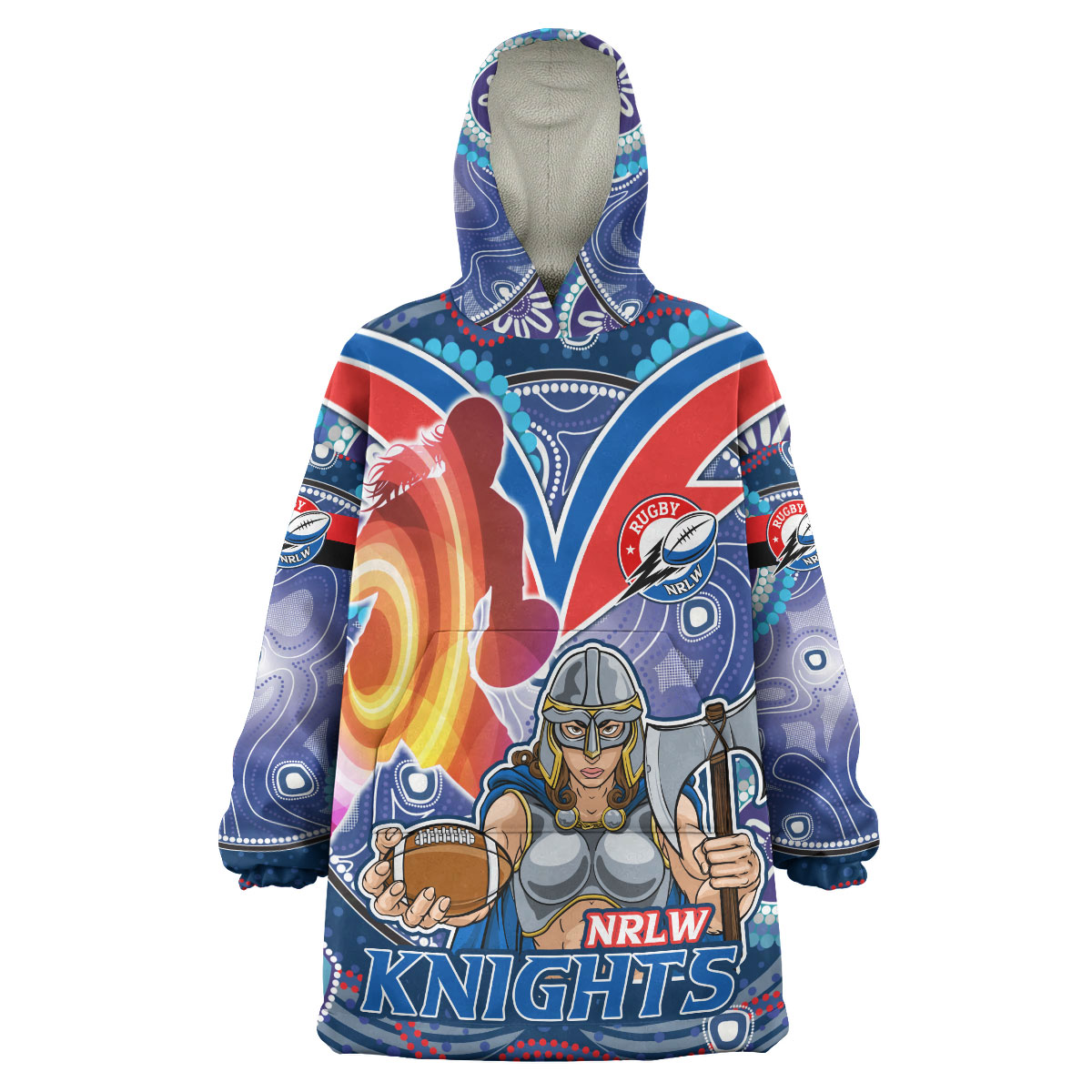 nrlw-knights-rugby-snug-hoodie-custom-rugby-ball-indigenous-aboriginal-knights-women-oodie-blanket