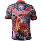 nrlw-roosters-rugby-polo-shirt-custom-rugby-ball-indigenous-aboriginal-roosters-women-polo-shirt