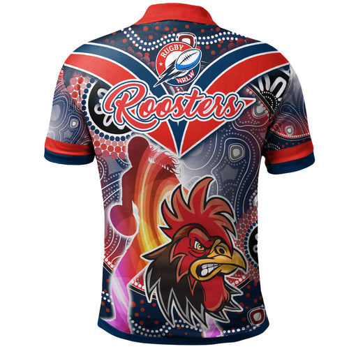 nrlw-roosters-rugby-polo-shirt-custom-rugby-ball-indigenous-aboriginal-roosters-women-polo-shirt