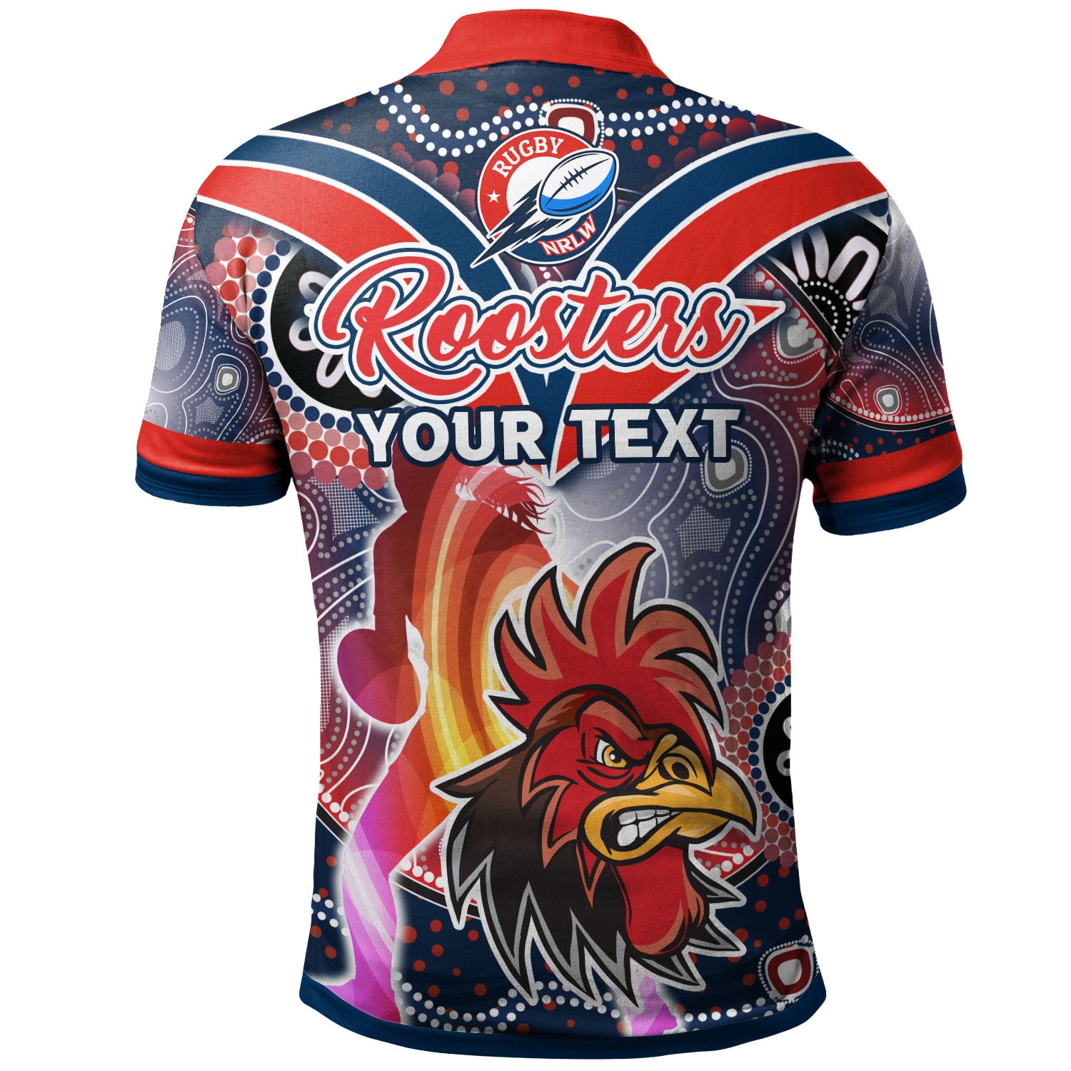 nrlw-roosters-rugby-polo-shirt-custom-rugby-ball-indigenous-aboriginal-roosters-women-polo-shirt
