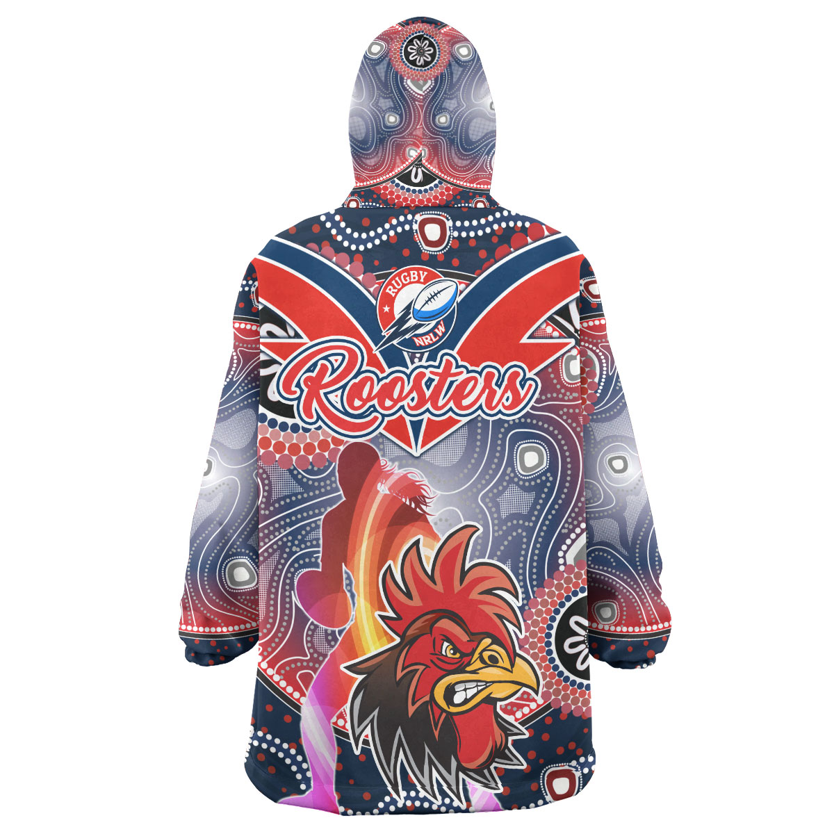 nrlw-roosters-rugby-snug-hoodie-custom-rugby-ball-indigenous-aboriginal-roosters-women-oodie-blanket