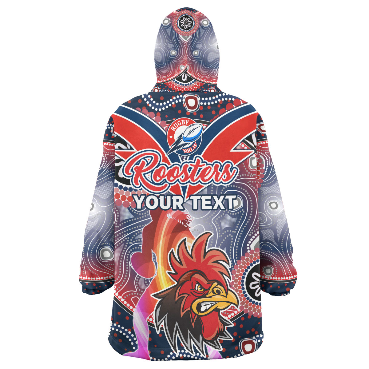 nrlw-roosters-rugby-snug-hoodie-custom-rugby-ball-indigenous-aboriginal-roosters-women-oodie-blanket