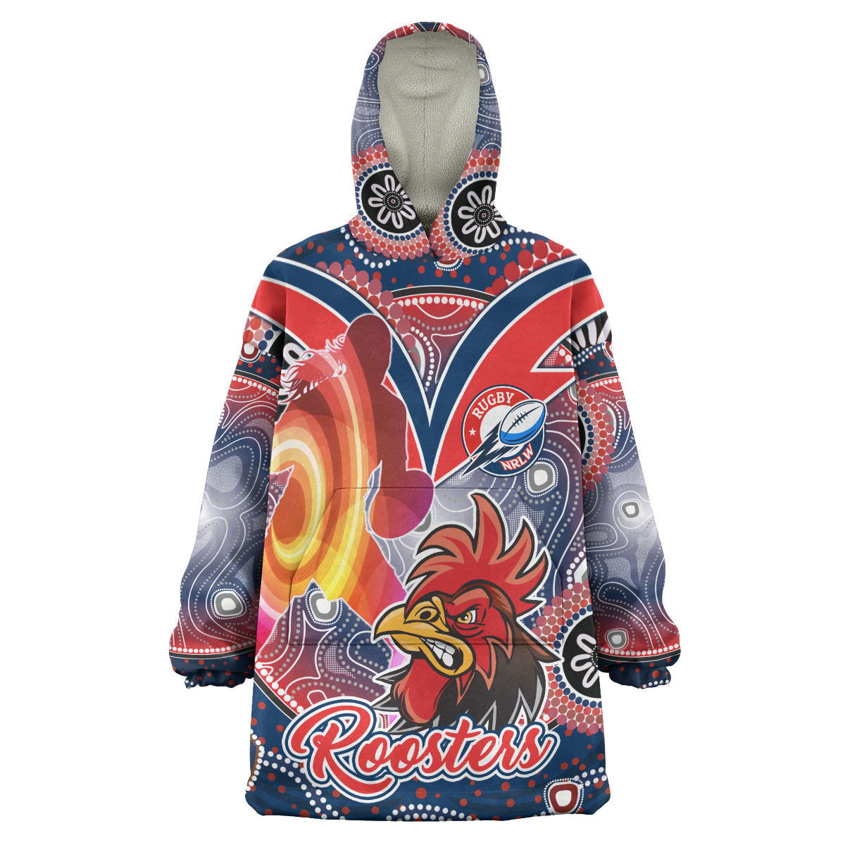 nrlw-roosters-rugby-snug-hoodie-custom-rugby-ball-indigenous-aboriginal-roosters-women-oodie-blanket