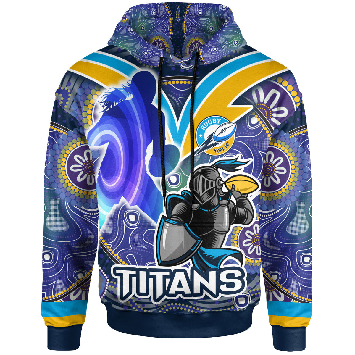 nrlw-titans-rugby-hoodie-custom-rugby-ball-indigenous-aboriginal-titans-women-hoodie