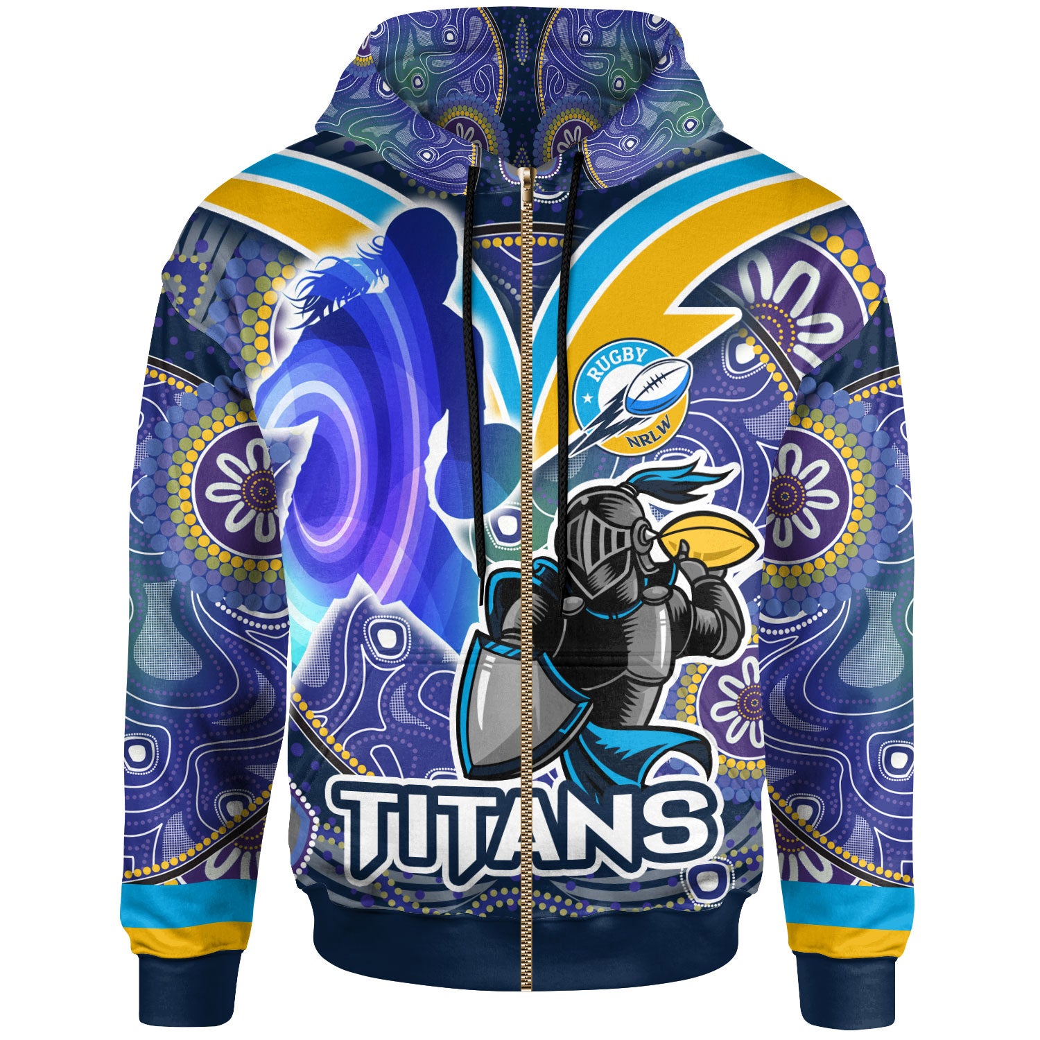 nrlw-titans-rugby-hoodie-custom-rugby-ball-indigenous-aboriginal-titans-women-hoodie