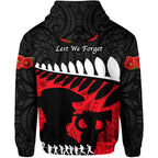 New Zealand Maori ANZAC Zip Up And Pullover Hoodie Remembrance Soldier - Black LT8
