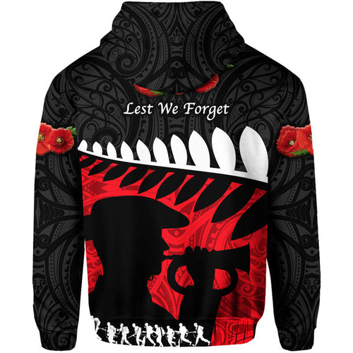 New Zealand Maori ANZAC Zip Up And Pullover Hoodie Remembrance Soldier - Black LT8