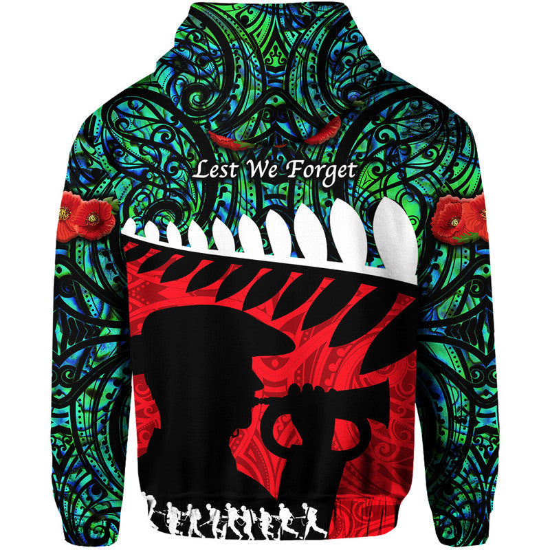 New Zealand Maori ANZAC Zip Up And Pullover Hoodie Remembrance Soldier - Turquoise LT8