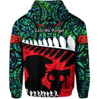 New Zealand Maori ANZAC Zip Up And Pullover Hoodie Remembrance Soldier - Turquoise LT8