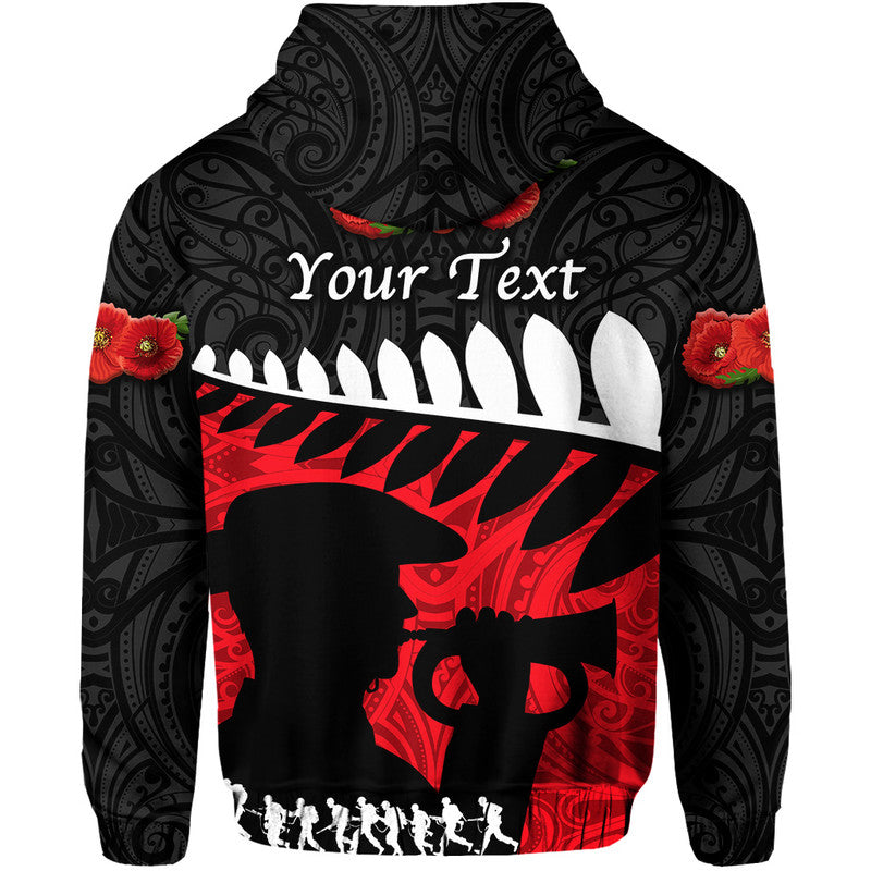 (Custom Personalised) New Zealand Maori ANZAC Zip Up And Pullover Hoodie Remembrance Soldier - Black LT8