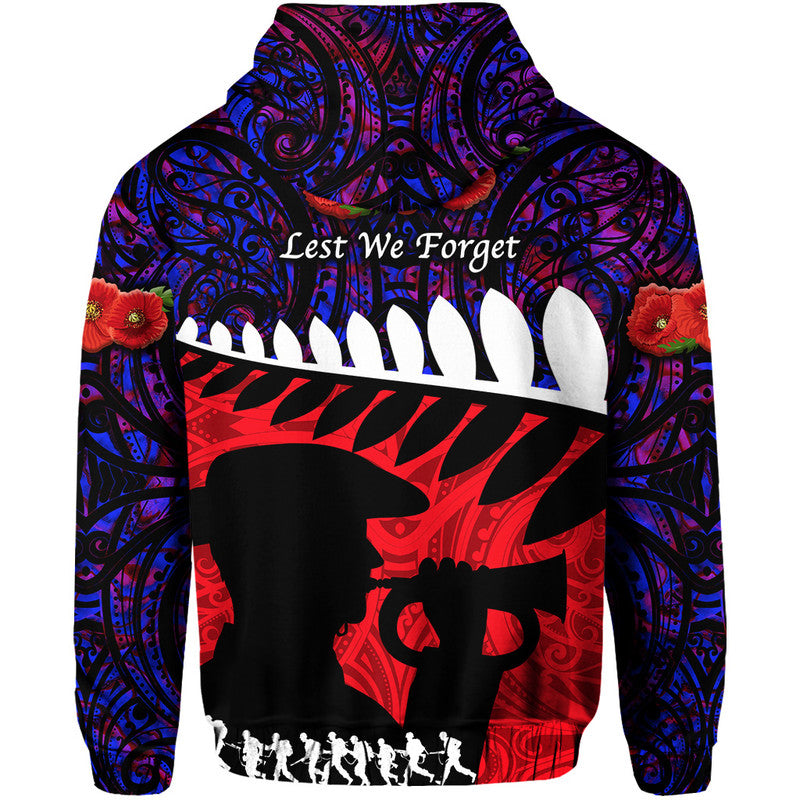 New Zealand Maori ANZAC Zip Up And Pullover Hoodie Remembrance Soldier - Purple LT8