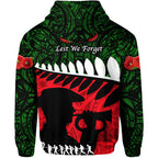 New Zealand Maori ANZAC Zip Up And Pullover Hoodie Remembrance Soldier - Green LT8