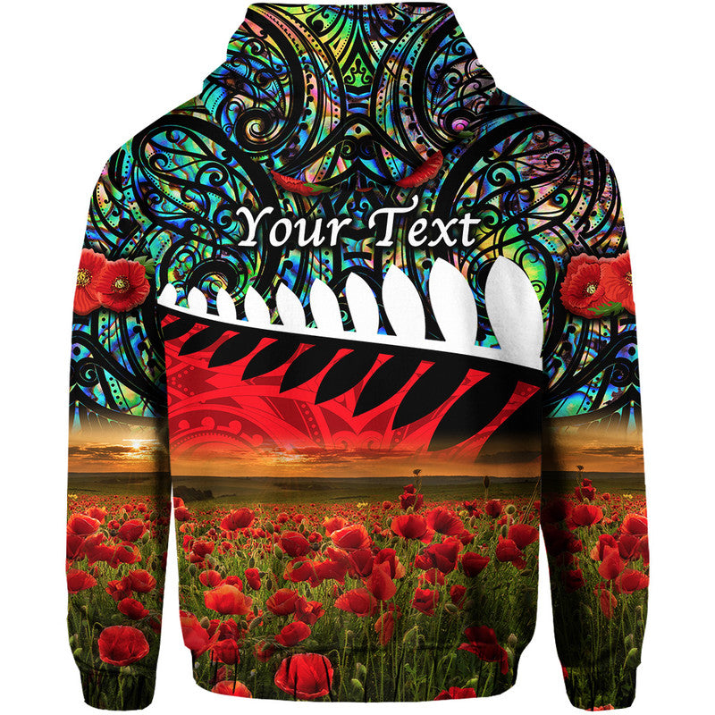 (Custom Personalised) New Zealand Maori ANZAC Zip Up And Pullover Hoodie Poppy Vibes - Paua Shell LT8