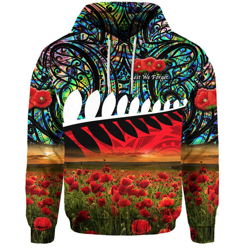 (Custom Personalised) New Zealand Maori ANZAC Zip Up And Pullover Hoodie Poppy Vibes - Paua Shell LT8
