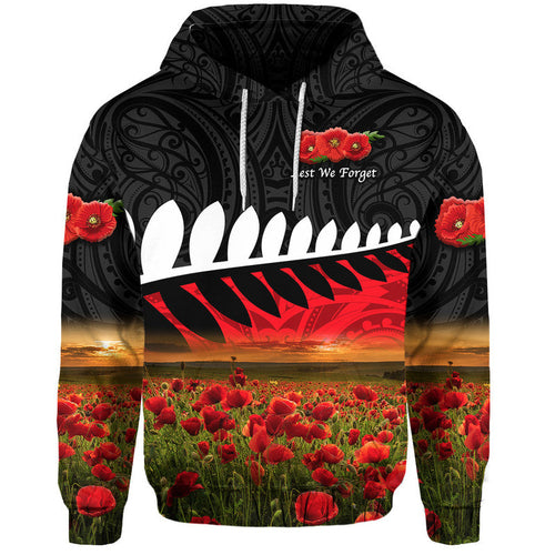 (Custom Personalised) New Zealand Maori ANZAC Zip Up And Pullover Hoodie Poppy Vibes - Black LT8
