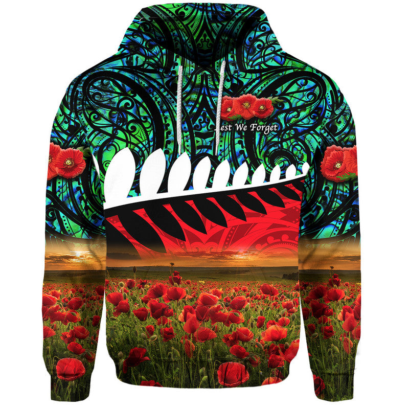 (Custom Personalised) New Zealand Maori ANZAC Zip Up And Pullover Hoodie Poppy Vibes - Turquoise LT8
