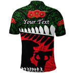 custom-personalised-new-zealand-maori-anzac-polo-shirt-remembrance-soldier-green