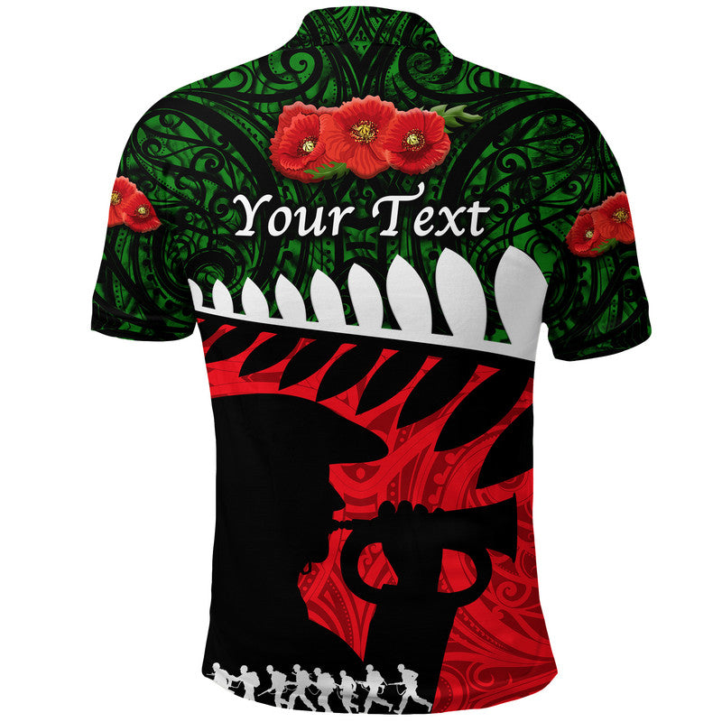 custom-personalised-new-zealand-maori-anzac-polo-shirt-remembrance-soldier-green