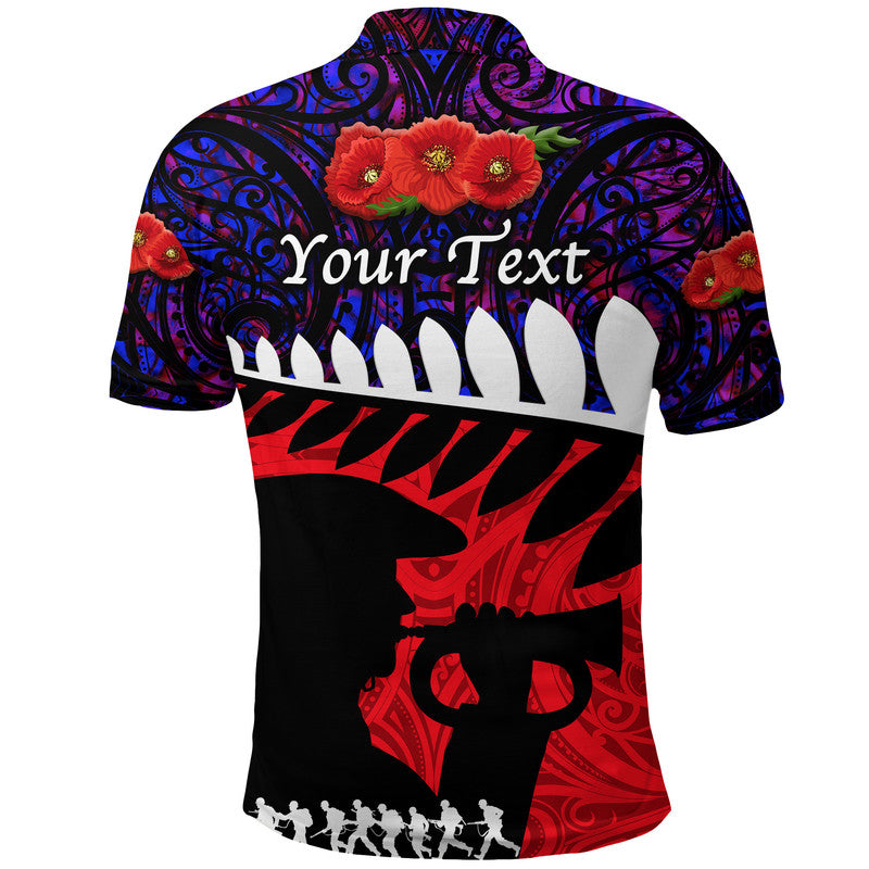 custom-personalised-new-zealand-maori-anzac-polo-shirt-remembrance-soldier-purple