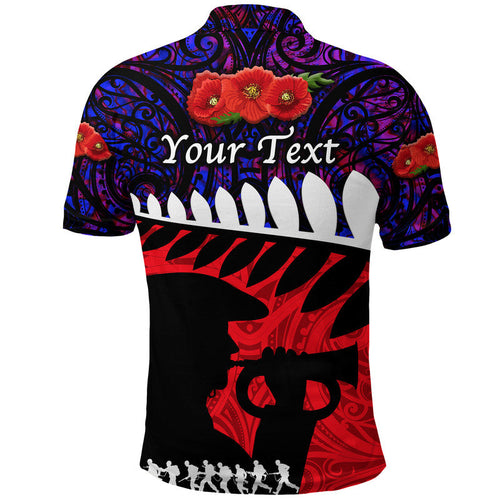 custom-personalised-new-zealand-maori-anzac-polo-shirt-remembrance-soldier-purple