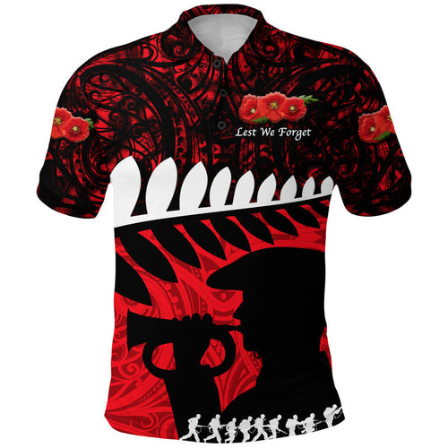 custom-personalised-new-zealand-maori-anzac-polo-shirt-remembrance-soldier-red