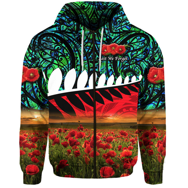 (Custom Personalised) New Zealand Maori ANZAC Zip Up And Pullover Hoodie Poppy Vibes - Turquoise LT8