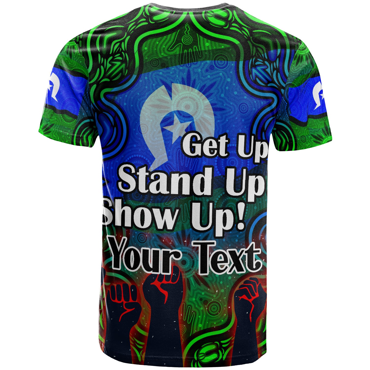 australia-naidoc-week-2023-t-shirt-custom-black-raised-hands-with-aboriginal-inspired-patterns-t-shirt