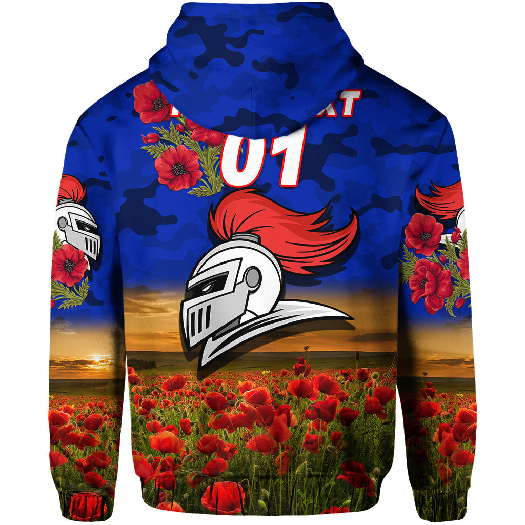 (Custom Personalised) Newcastle Knights ANZAC 2022 Zip Up And Pullover Hoodie Poppy Flowers Vibes LT8