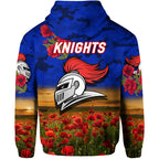 Newcastle Knights ANZAC 2022 Zip Up And Pullover Hoodie Poppy Flowers Vibes LT8