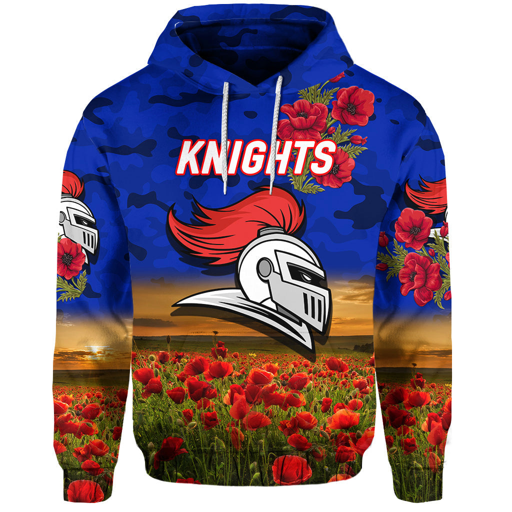 (Custom Personalised) Newcastle Knights ANZAC 2022 Zip Up And Pullover Hoodie Poppy Flowers Vibes LT8