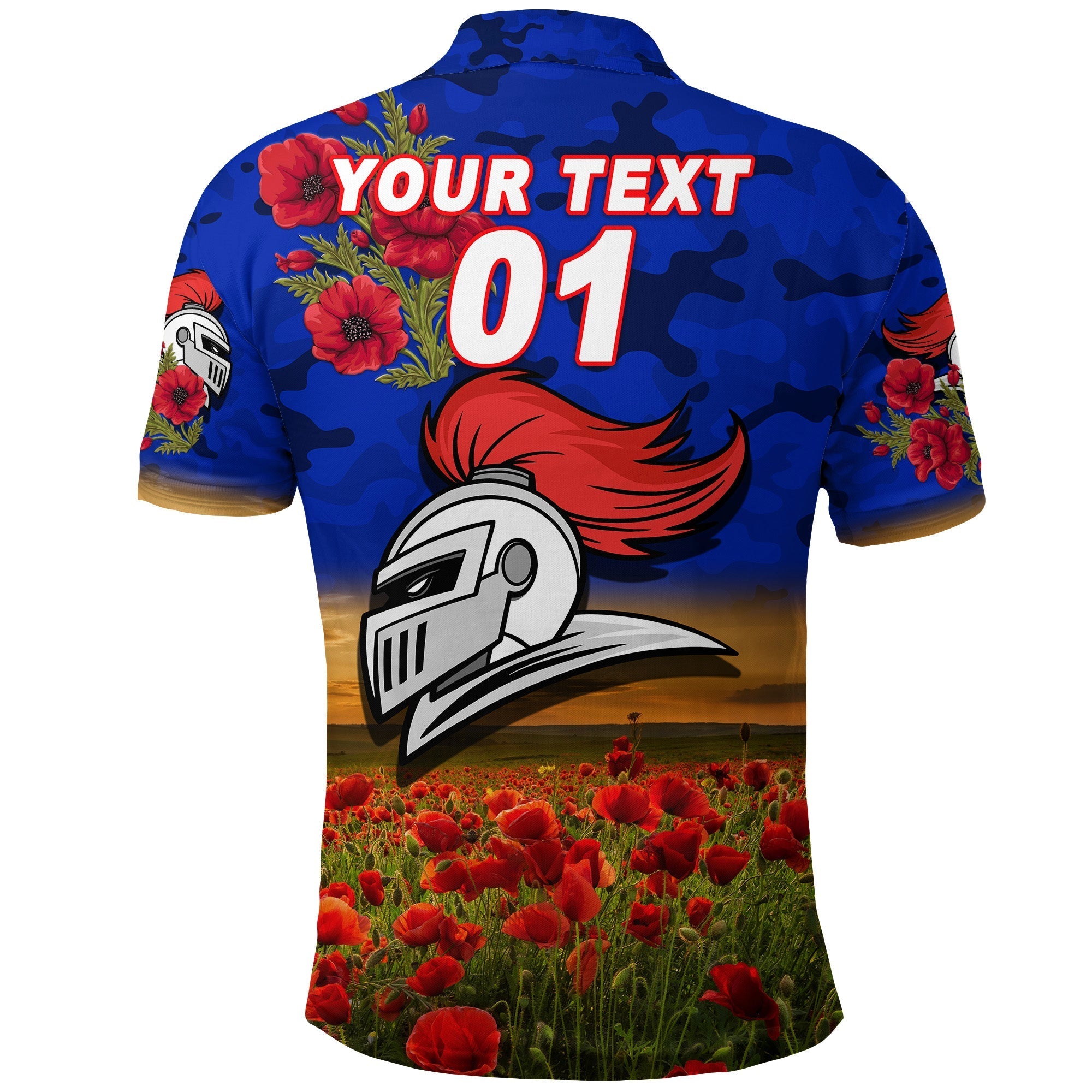custom-personalised-newcastle-knights-anzac-2022-polo-shirt-poppy-flowers-vibes