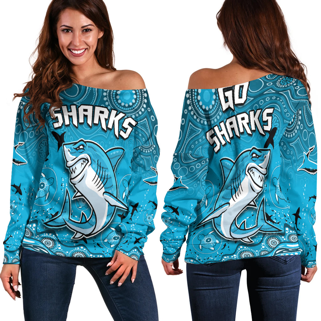 Sharks Rugby Off Shoulder Sweater Go Sharkies Aboriginal Special Version LT14
