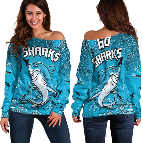 Sharks Rugby Off Shoulder Sweater Go Sharkies Aboriginal Special Version LT14