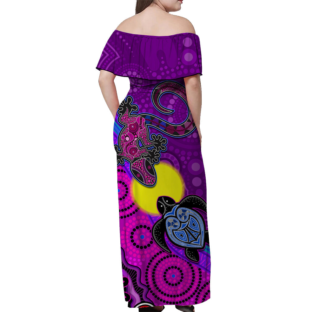 custom-personalised-australia-lizard-and-turtle-off-shoulder-long-dress-aboriginal-art-beautiful-life