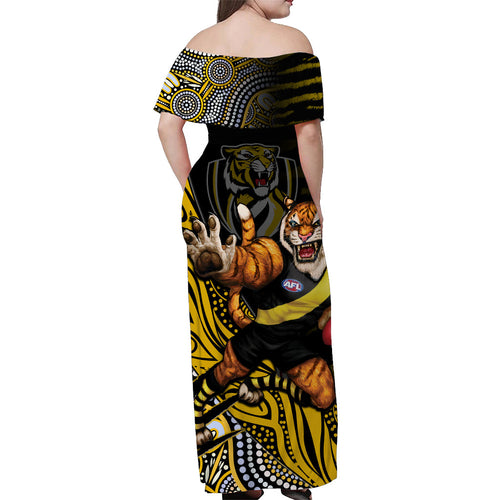 custom-personalised-richmond-football-off-shoulder-long-dress-aboriginal-go-the-tigers-mascot