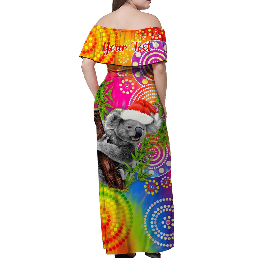 custom-personalised-australia-koala-aboriginal-off-shoulder-long-dress-rainbow-tie-dye-merry-christmas