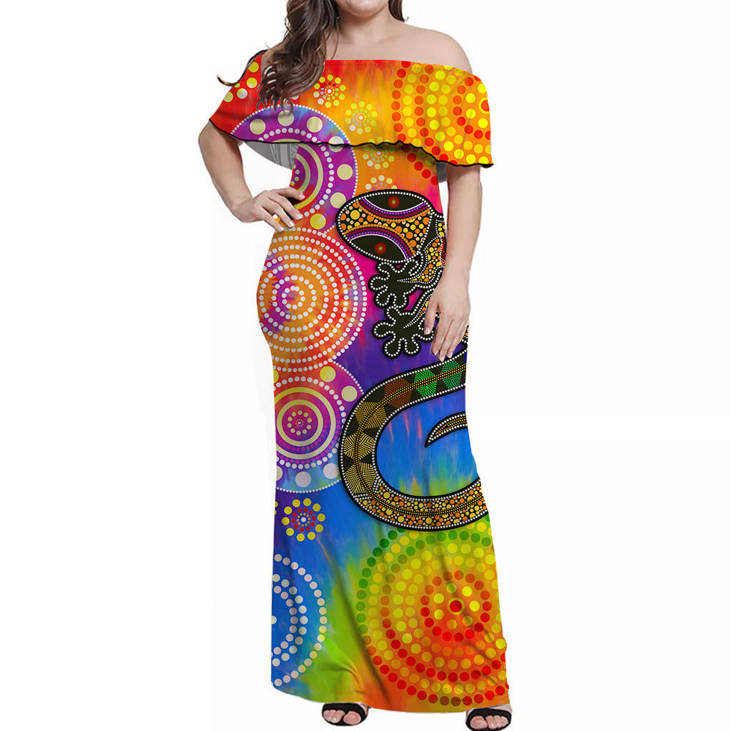 custom-personalised-australia-lizard-aboriginal-off-shoulder-long-dress-rainbow-tie-dye-merry-christmas