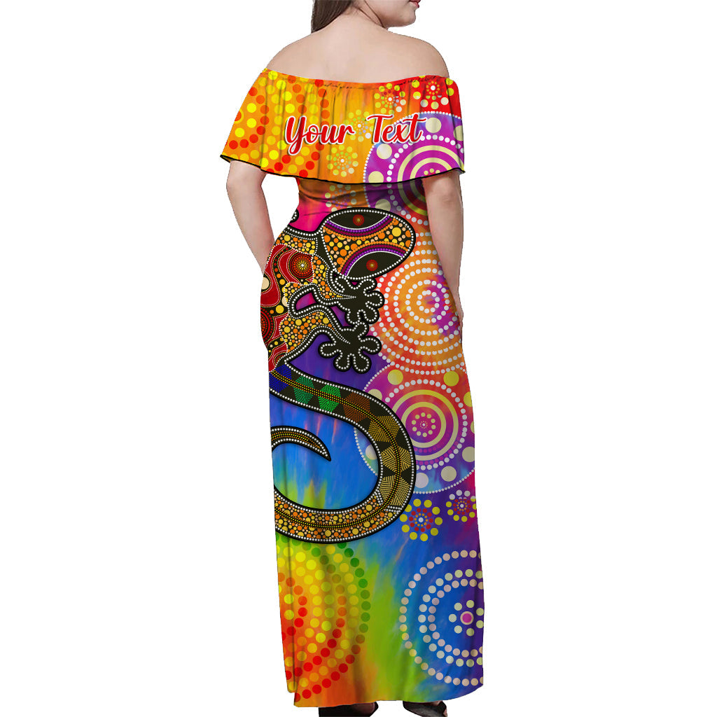 custom-personalised-australia-lizard-aboriginal-off-shoulder-long-dress-rainbow-tie-dye-merry-christmas