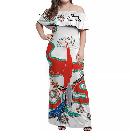 custom-personalised-rabbitohs-off-shoulder-long-dress-go-the-bunnies-white-aboriginal