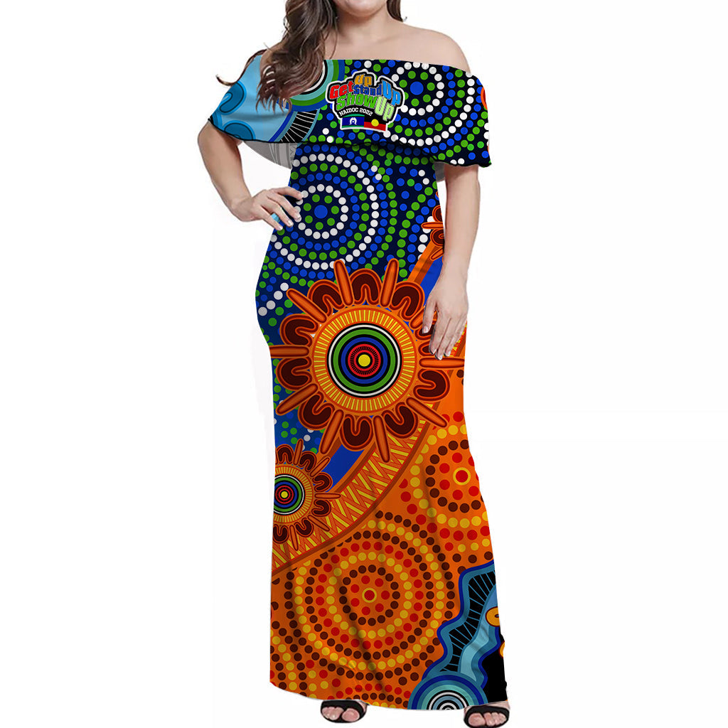 naidoc-week-2022-off-shoulder-long-dress-aboriginal-and-torres-strait-islander-together