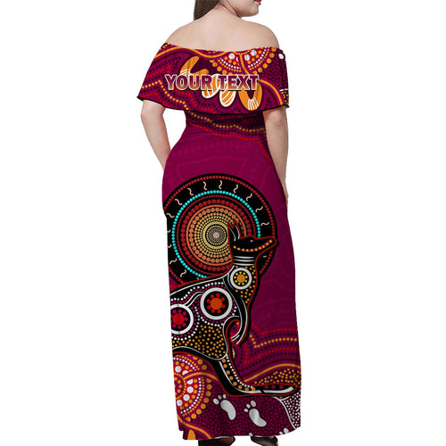 custom-personalised-maroons-rugby-off-shoulder-long-dress-queensland-kangaroo-aboriginal-dot-paintings