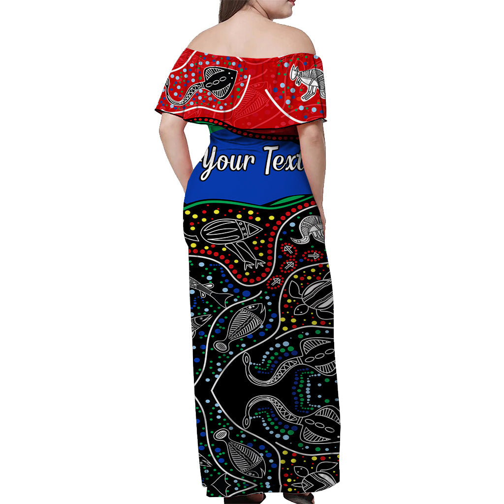 custom-peronalised-naidoc-week-off-shoulder-long-dress-national-aborigines-and-torres-strait-islander-animals-aboriginal-art