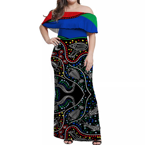 custom-peronalised-naidoc-week-off-shoulder-long-dress-national-aborigines-and-torres-strait-islander-animals-aboriginal-art