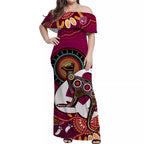 maroons-rugby-off-shoulder-long-dress-queensland-kangaroo-aboriginal-dot-paintings
