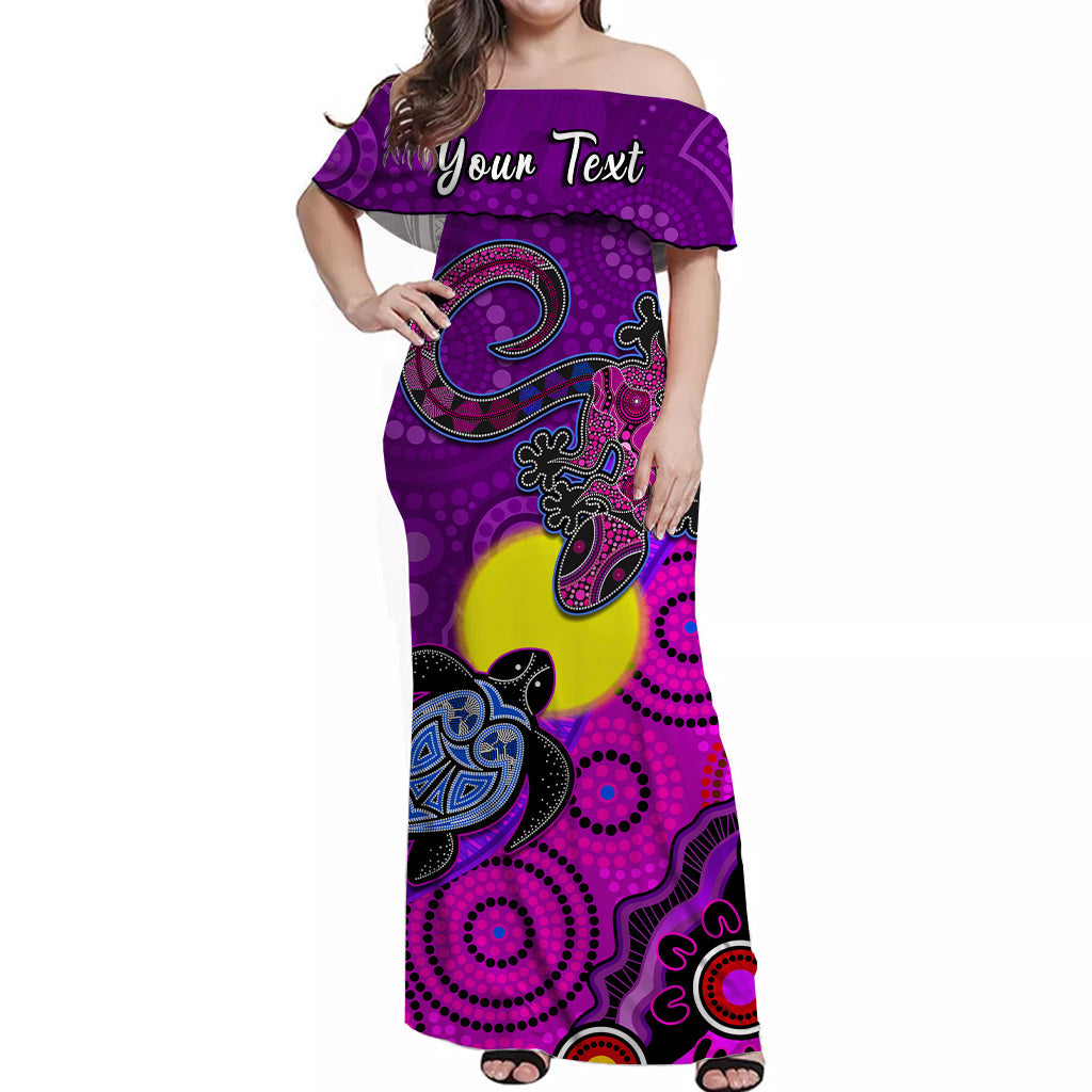 custom-personalised-australia-lizard-and-turtle-off-shoulder-long-dress-aboriginal-art-beautiful-life