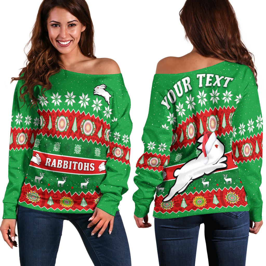 custom-personalised-rabbitohs-christmas-off-shoulder-sweater-souths-aboriginal-art-merry-xmas