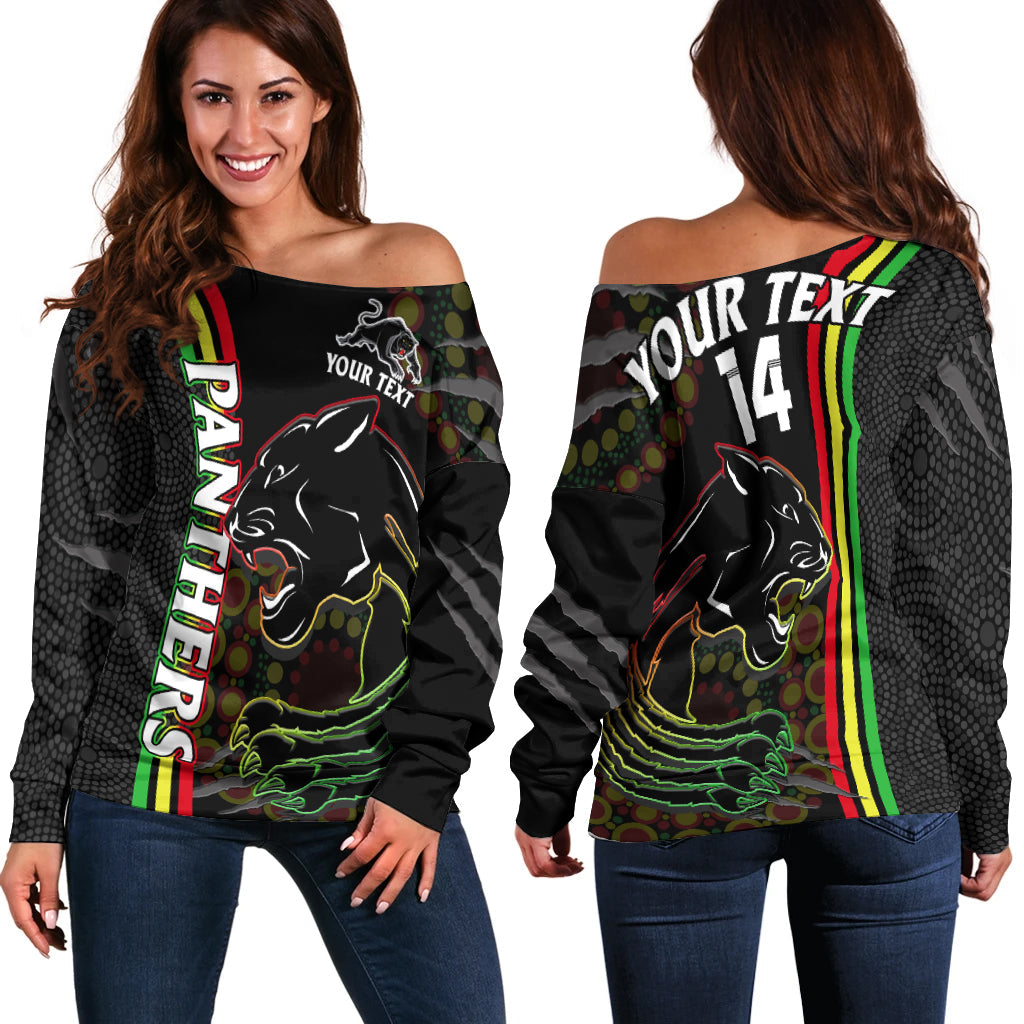 custom-text-and-number-penrith-panthers-rugby-off-shoulder-sweater-the-mountain-men-aboriginal-art-dynamic