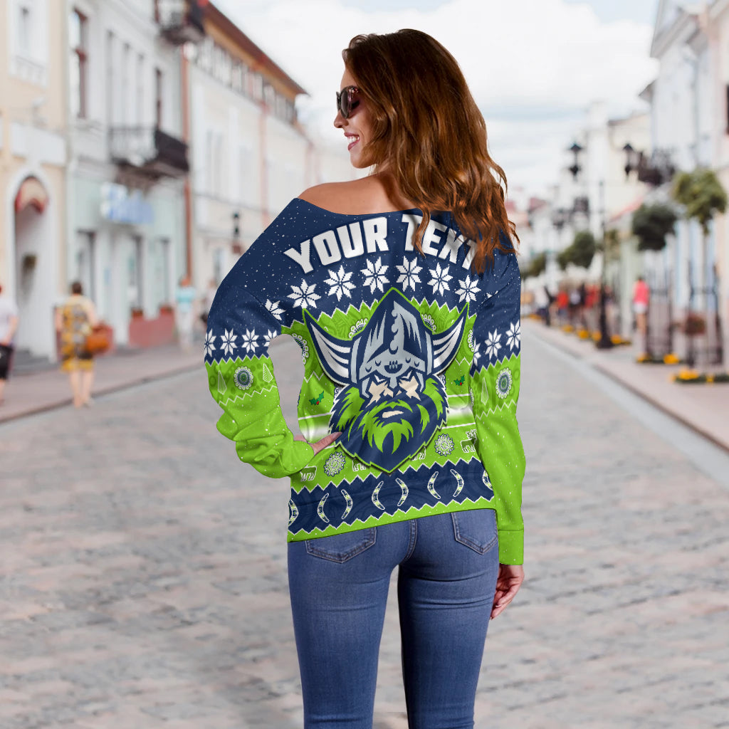 custom-personalised-raiders-christmas-off-shoulder-sweater-the-green-machine-aboriginal-art-merry-xmas