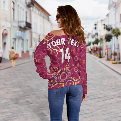 custom-text-and-number-maroons-rugby-off-shoulder-sweater-kangaroo-indigenous-pattern-unique-version